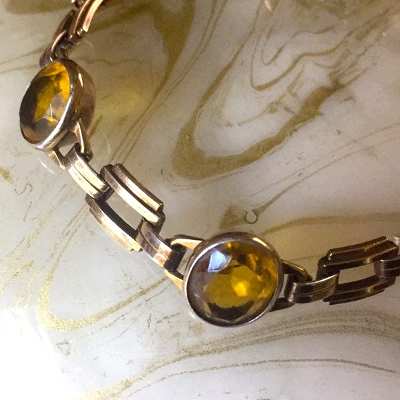 10k GF vintage cabochon link bracelet - Picture 2 of 7